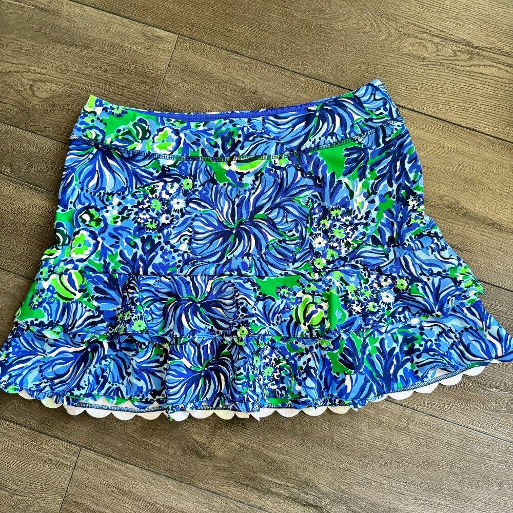 LILLY PULITZER~Luxletic Pernilla Skort UPF 50+ Abaco Blue in Turtle Awe 15"